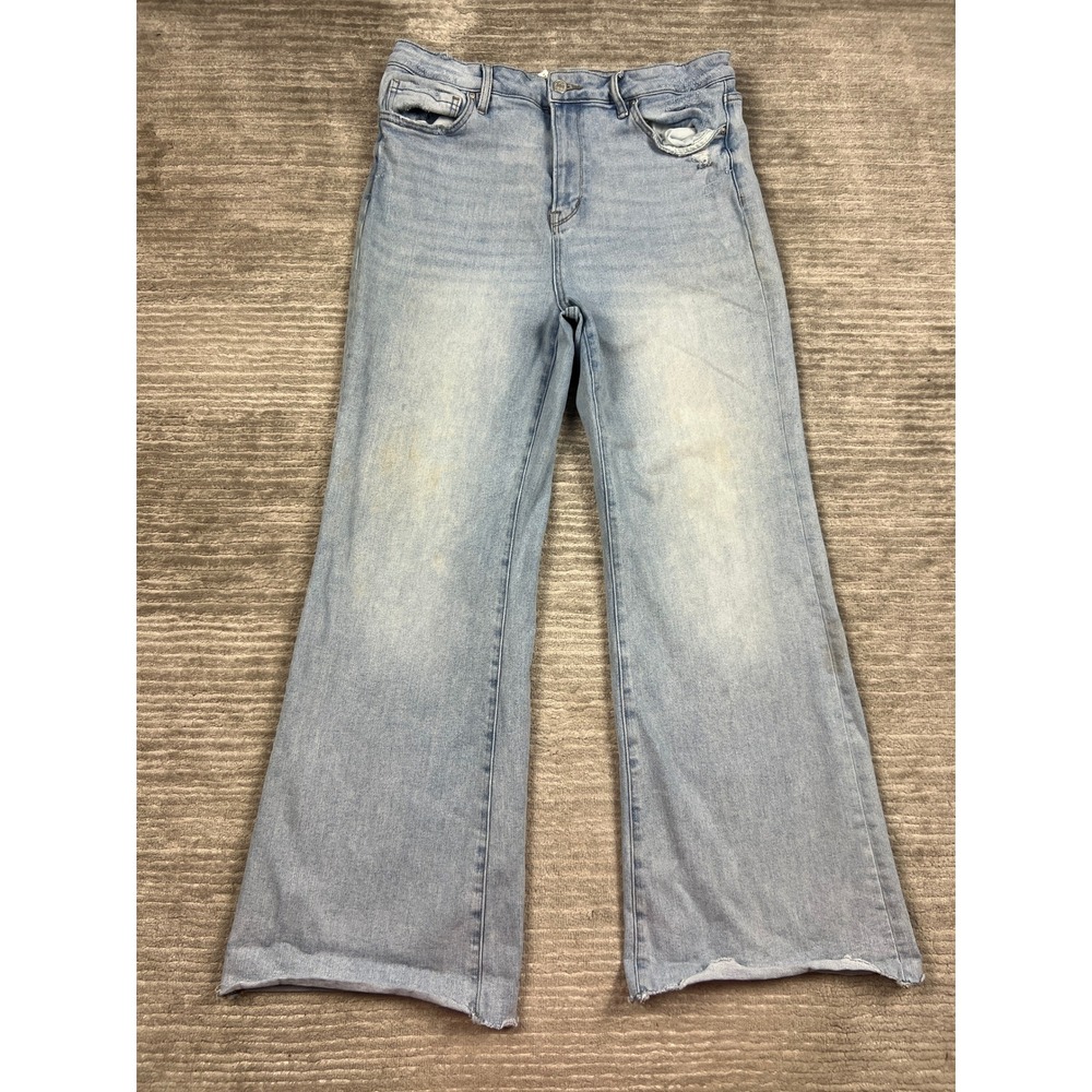 Altar'd State Jeans Womens 32 Light Blue Wide Leg Mica Denim High Rise Raw Hem